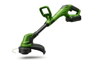 Modern green cordless string trimmer isolated on transparent background