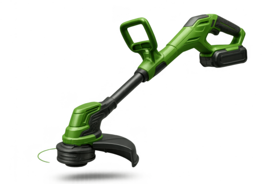 Modern green cordless string trimmer isolated on transparent background