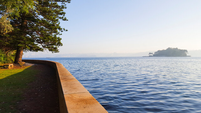View of Clark island and Sydney harbour from McKell Point, Darling Point, Sydney.