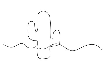 Continuous one line vector illustration of cactus on top minimal black and white abstract houseplant drawing
