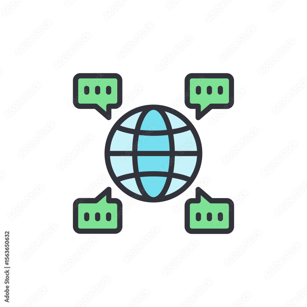Poster global communication network with speech bubbles on transparent canvas