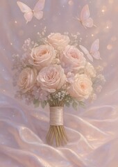 Fototapeta premium Elegant floral bouquet with butterflies.
