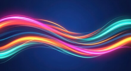 Abstract Neon Light Streaks Flowing in Darkness