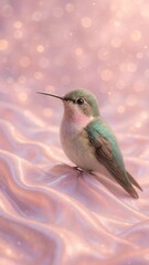 Obraz premium Hummingbird on shimmering pink fabric