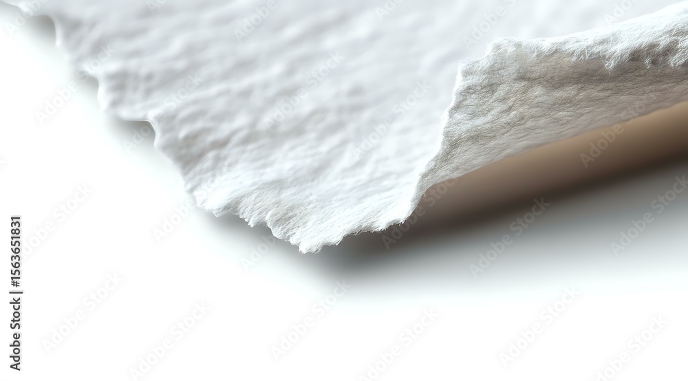 Poster torn edge of white textured paper casting soft shadow on light background, minimalist composition fo