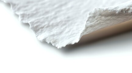 Torn edge of white textured paper casting soft shadow on light background, minimalist composition for graphic design and creative projects.