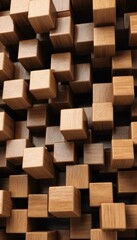 Stacked brown wooden blocks create a natural, textured background pattern