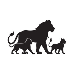 Lion Family Walking With Cubs Silhouette
