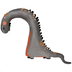 Fototapete Funny baby dinosaur with long neck. Black dino. Cartoon monochrome dino on isolated background © Ilona