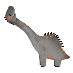 Black dinosaur with long neck. Big cute ancient dino. Cartoon monochrome dino on isolated background © Ilona