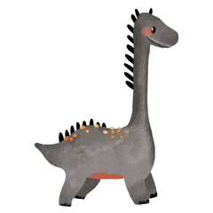 Black dinosaur with long neck. Cartoon monochrome dino on isolated background © Ilona