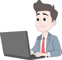 Focused Businessman Working on Laptop Remote Office or Digital Workspace