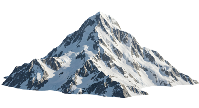 Majestic snowcapped mountain peak isolated on transparent background ideal for design projects and presentations