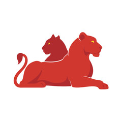 Lion And Lioness Resting Together Scene