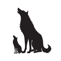 Howling Wolf With Cub Silhouette Art