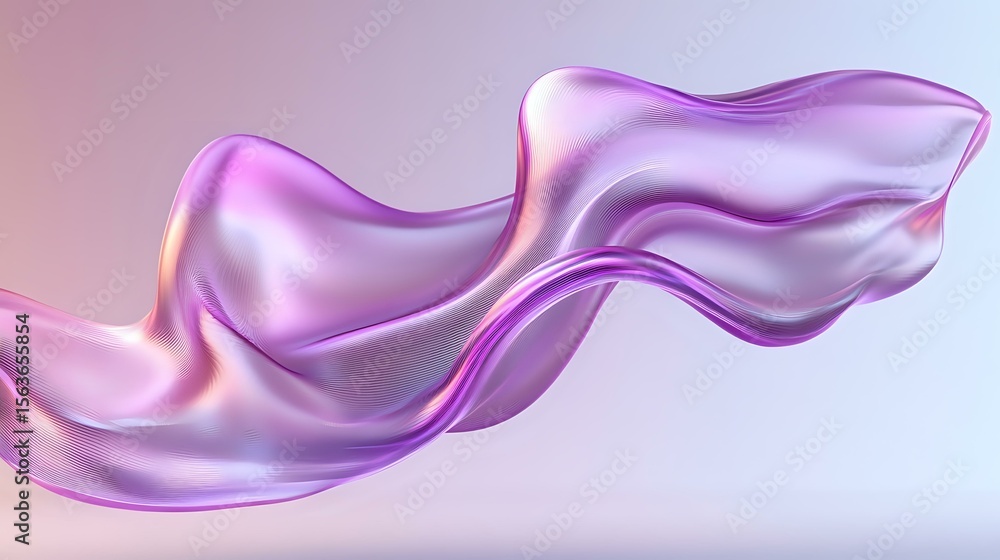 Poster smooth flowing pink and purple silk fabric waves creating elegant abstract curves and folds against 