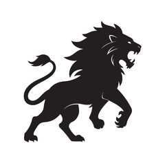 Aggressive Lion Charging Forward Silhouette