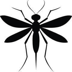 Black silhouette of a mosquito with wings spread on white background