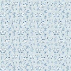seamless pattern with butterfly and flowers 
