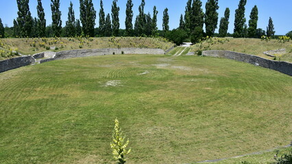 ruins of the amphitheatre in roman city Carnuntum in Austria