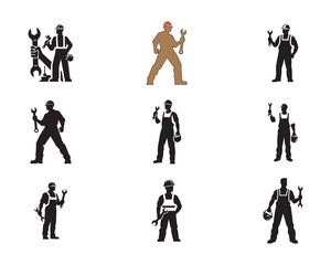 Construction Worker with Wrench and Hard Hat Silhouette – Labor Pride Vector Art

