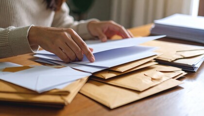 Fototapeta premium Woman Sorting Mail At Home Office