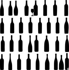 Bottle Silhouette Collection: Wine and Liquor Shapes in Minimalist Black Icons