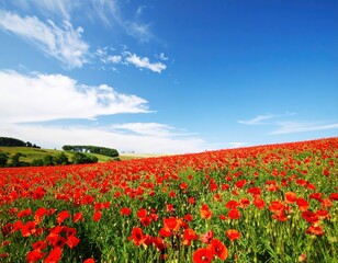 Naklejka premium Vast Poppy Field Under Sunny Blue Sky
