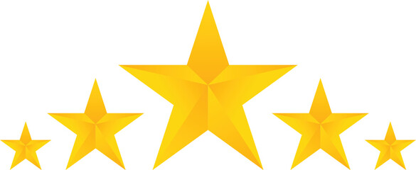 Five golden stars arranged in a curve on a white background