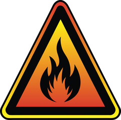 Warning sign with flame symbol indicating fire hazard danger