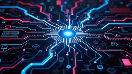 Abstract Blue Pink Circuit Board Technology Background