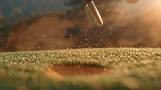Golf Ball Sand Trap Shot Sunset Action.