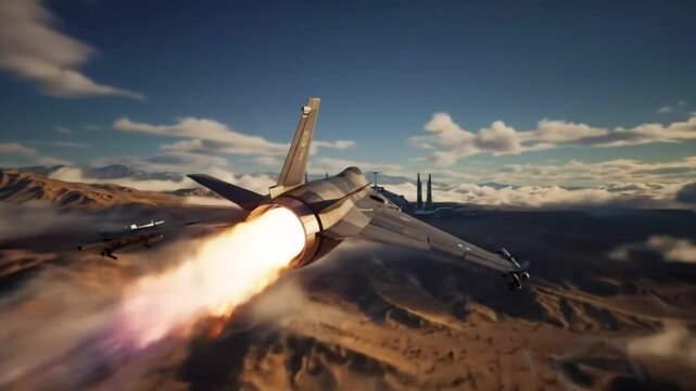 Missile Flying Over a Foreign Military Base at High Speed