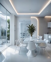 Modern Minimalist Dining Room Interior with Large Window