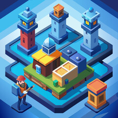 Fototapeta premium Mobile Strategy Game Icons Set – Isometric and Flat Vectors of City, Barracks, Resources, Soldier & Currency