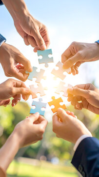 Puzzleteile in H&auml;nden, Teamwork 