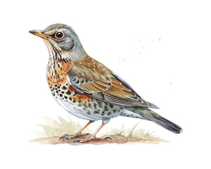 watercolor Thrush bird vector illustration isolated on white background