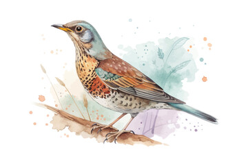watercolor Thrush bird vector illustration isolated on white background