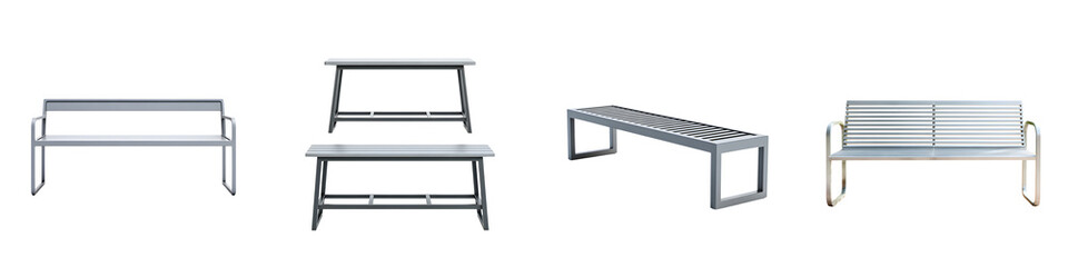 Fototapeta premium Modern Metal Bench Collection Isolated on White Background
