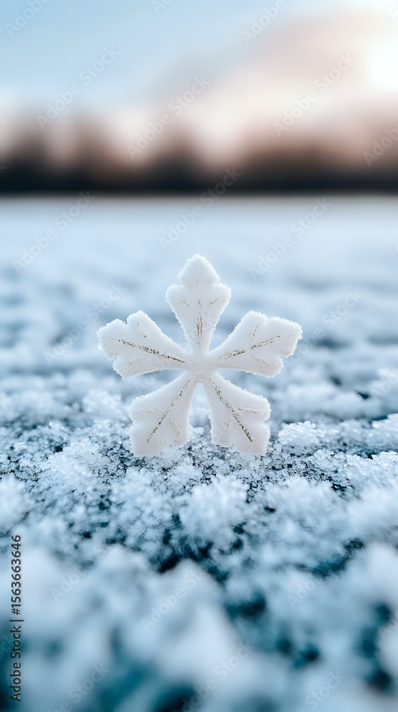 Poster delicate snowflake crystal with intricate patterns captured in macro photography against frosty wint