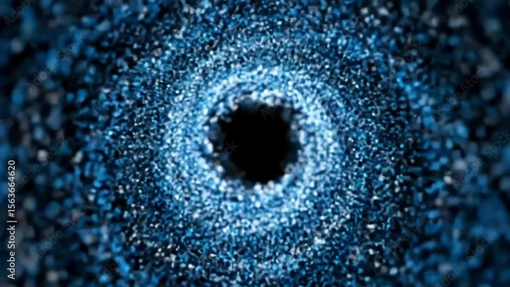 Poster abstract swirling blue particle vortex animation on black background creates captivating visuals
