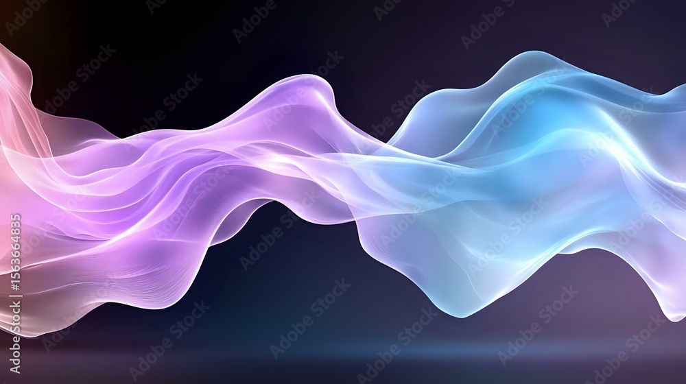 Poster ethereal pink and blue smoke waves flowing against dark background create dynamic abstract design fo
