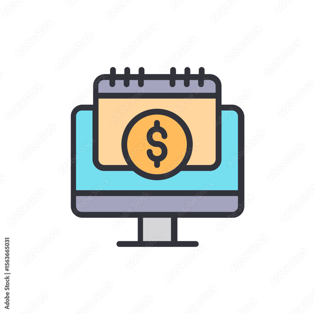 Poster digital calendar with dollar symbol on computer display for payment