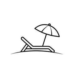 Minimalist line art of a beach scene with lounge chair and umbrella under the sun, symbolizing vacation, peace, and summer relaxation