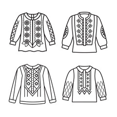 line art of romanian traditional blouse hanging set bundle