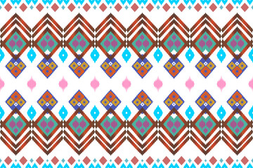 Abstract geometric design of ethnic rugs, fabric, clothing, rugs, vector illustrations, embroidery style, seamless, and wallpaper.