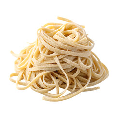 A single small pile of uncooked dry pasta, such as fusilli or rotini isolated on a transparent background png