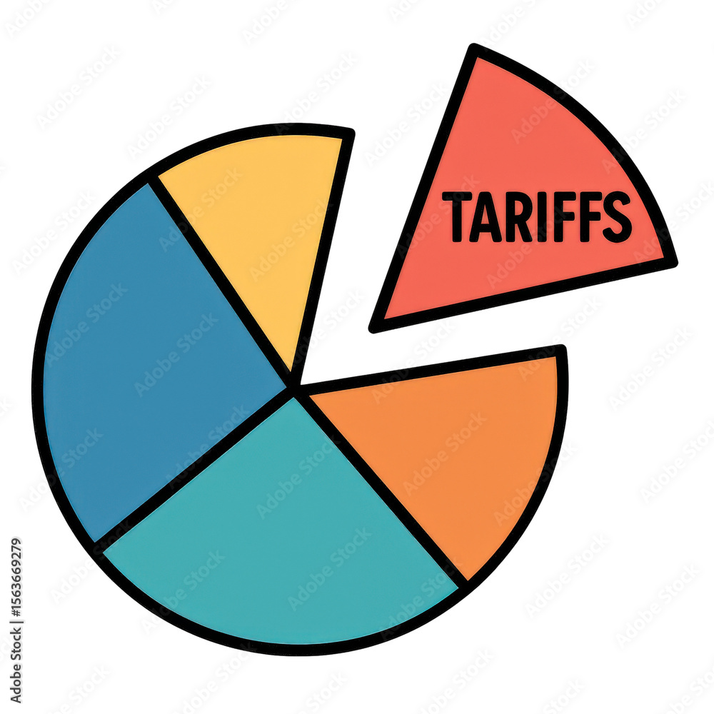 Poster import tariffs policy impact concept. pie chart illustrating tariffs data.