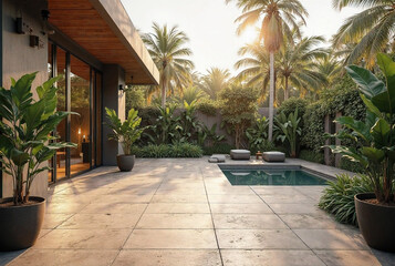 Fototapeta premium Modern Tropical House Terrace Floor Details