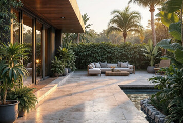 Fototapeta premium Modern Tropical House Terrace Floor Details